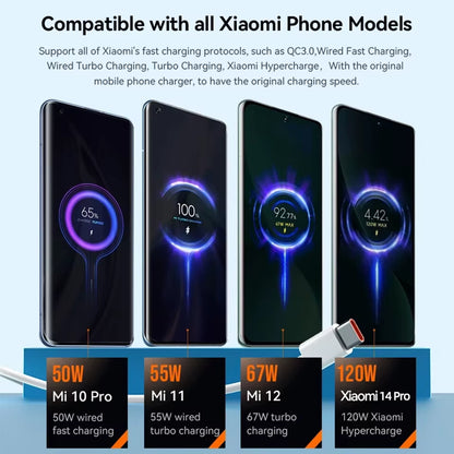 Original Usb Type C Cable 120W 90W 67W Turbo Fast Charger Mi 15 14 13 12 T Pro 11 Ultra Poco X6 X7 Redmi Note Blackshark