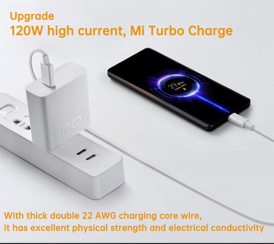 Original Usb Type C Cable 120W 90W 67W Turbo Fast Charger Mi 15 14 13 12 T Pro 11 Ultra Poco X6 X7 Redmi Note Blackshark